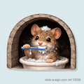 Cute Mouse Brushing Teeth Skirting Board Sticker, 7cm
