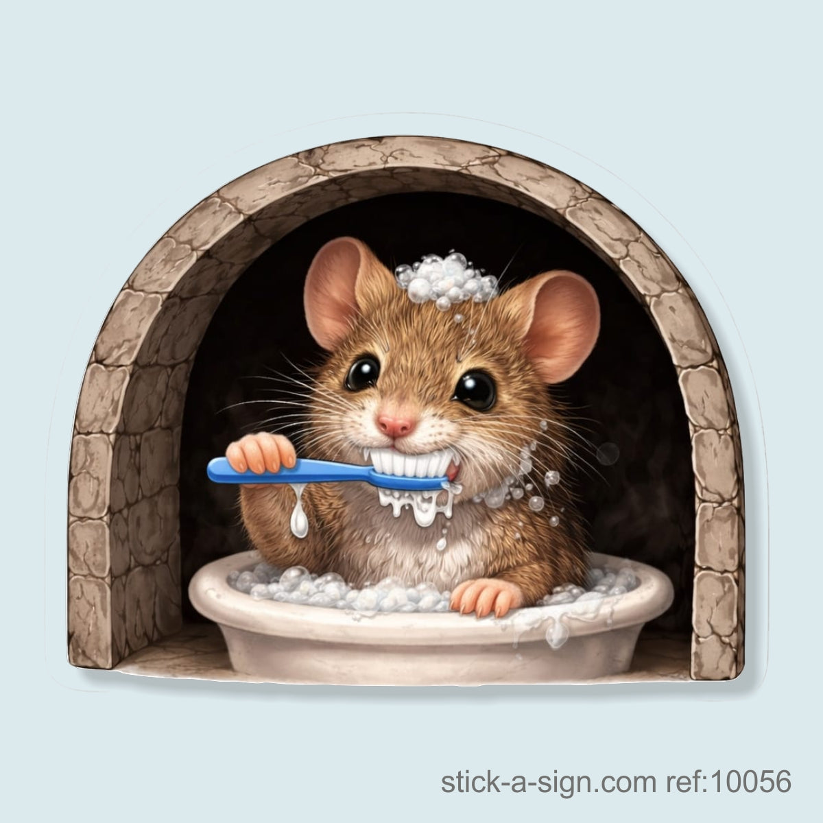 Cute Mouse Brushing Teeth Skirting Board Sticker, 7cm