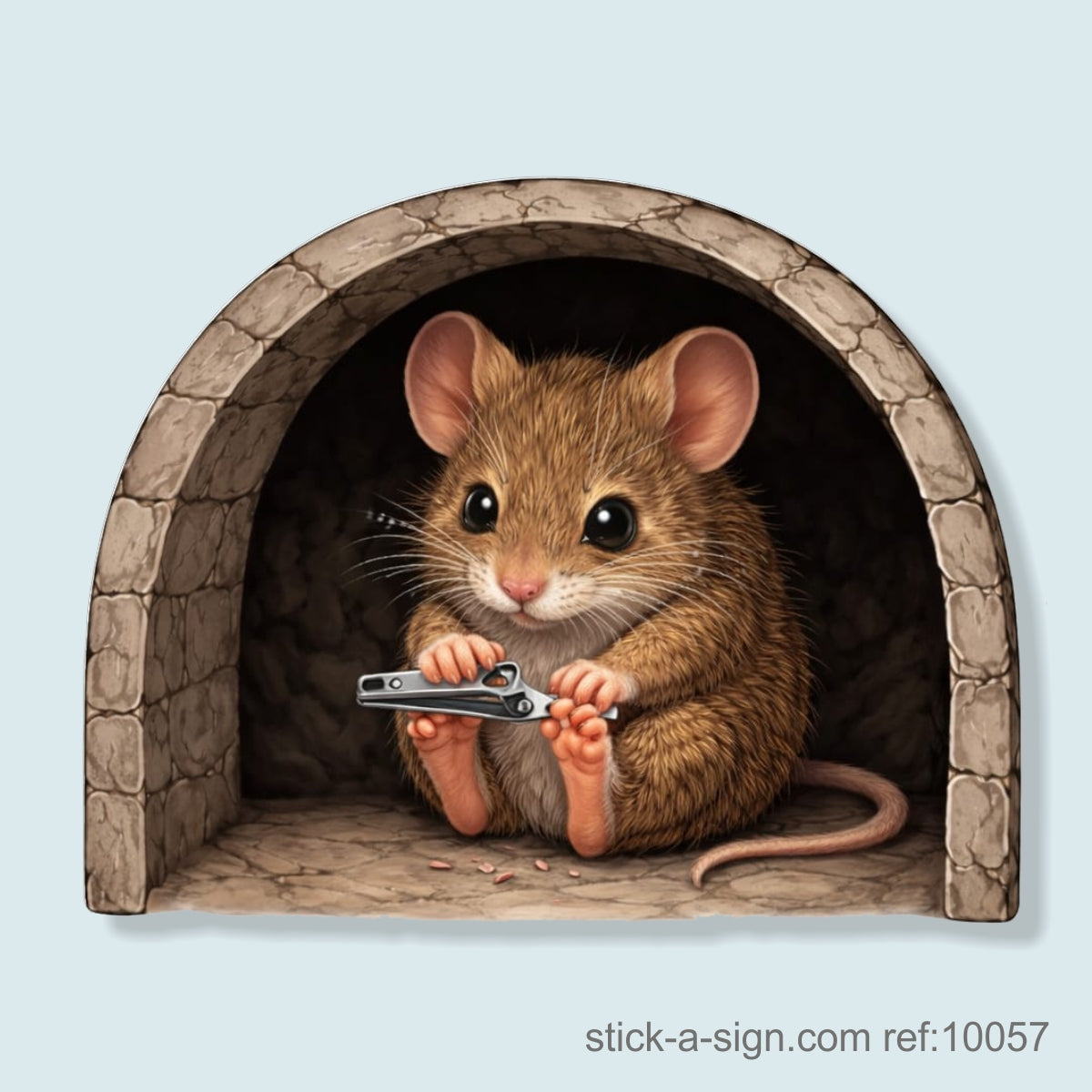 Cute Mouse Cutting Nails Skirting Board Sticker, 7cm