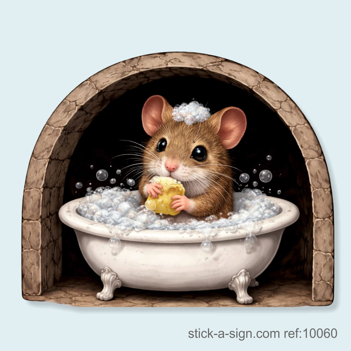 Cute Mouse in Bath Skirting Board Sticker, 7cm