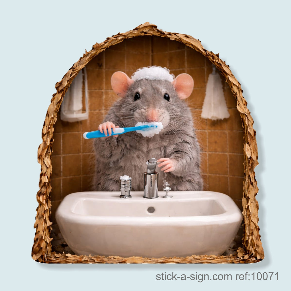 Mouse Brushing Teeth Skirting Board Sticker, 7cm