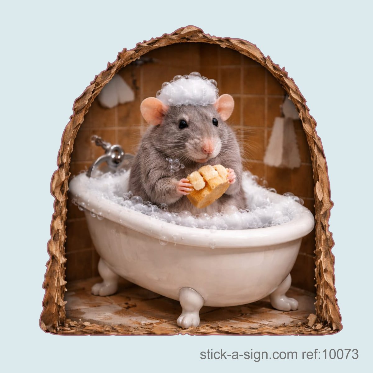 Mouse in the Bath Skirting Board Sticker, 7cm