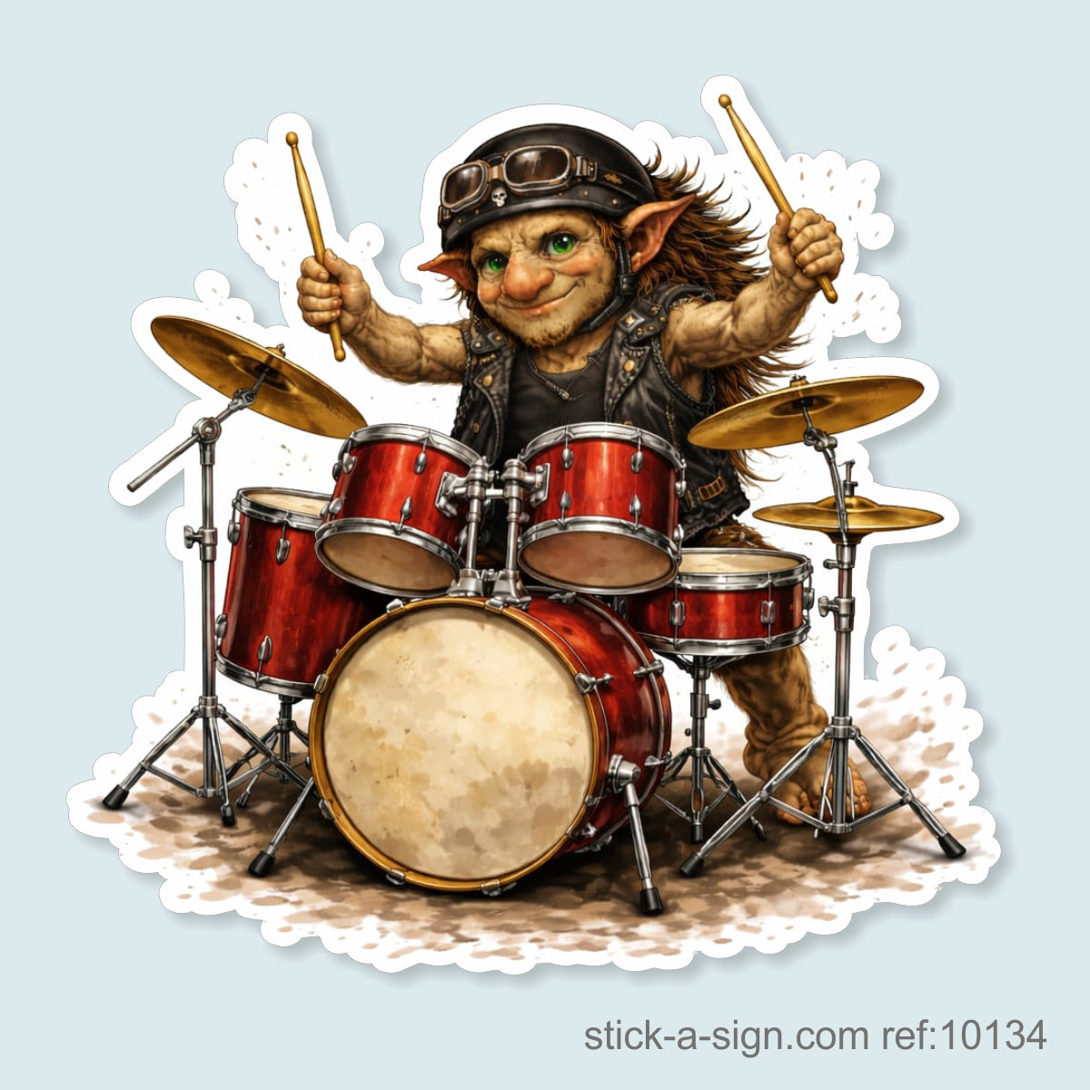 Troll Playing Drums Vinyl Sticker
