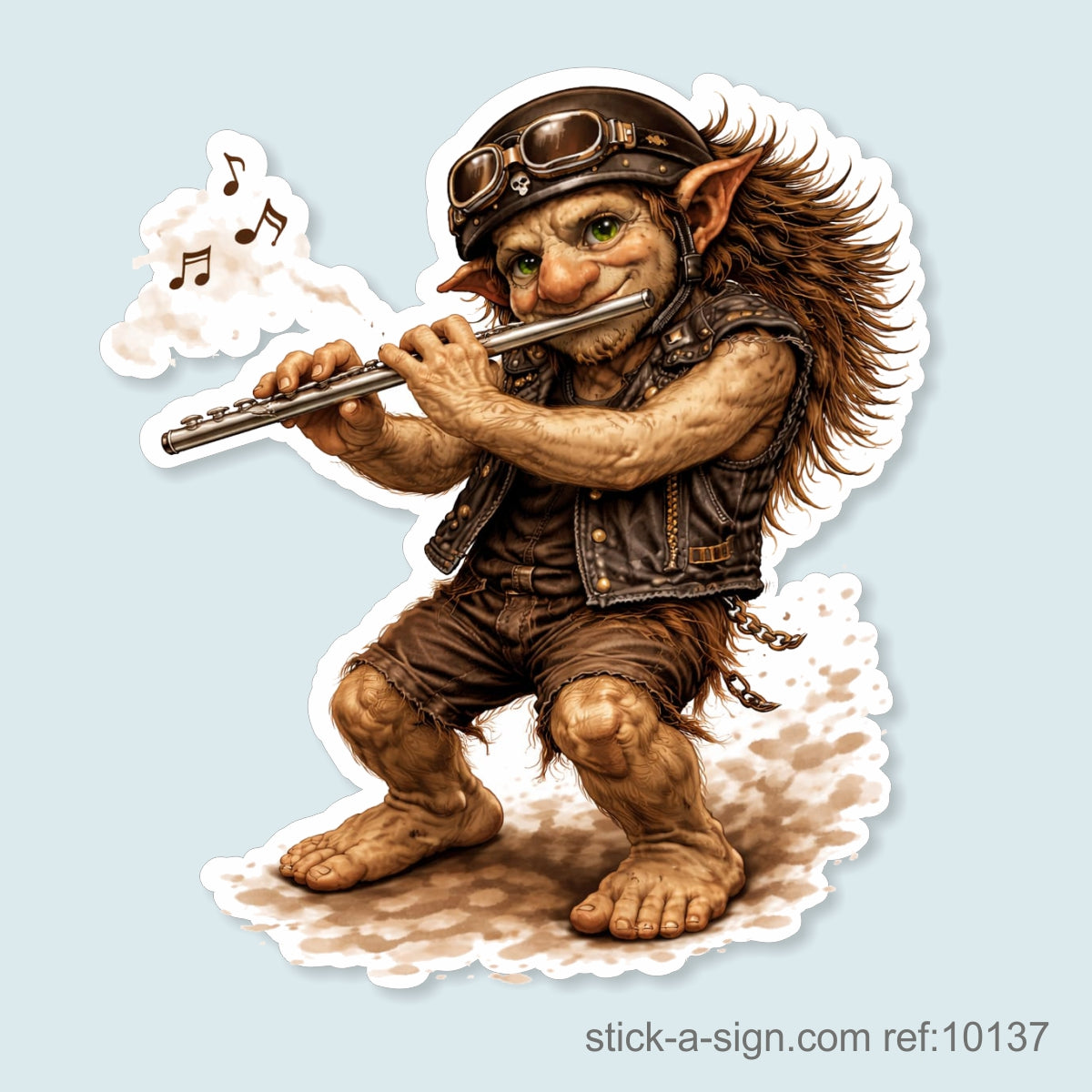 Troll Playing Flute Vinyl Sticker