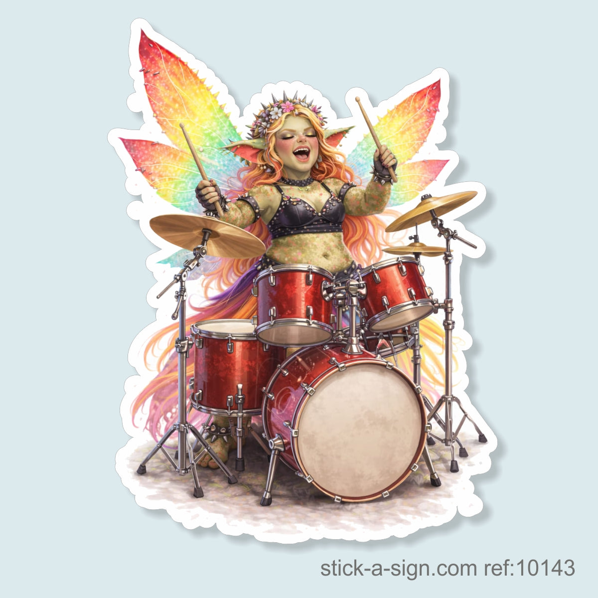 Fairy Troll Playing Drums Vinyl Sticker