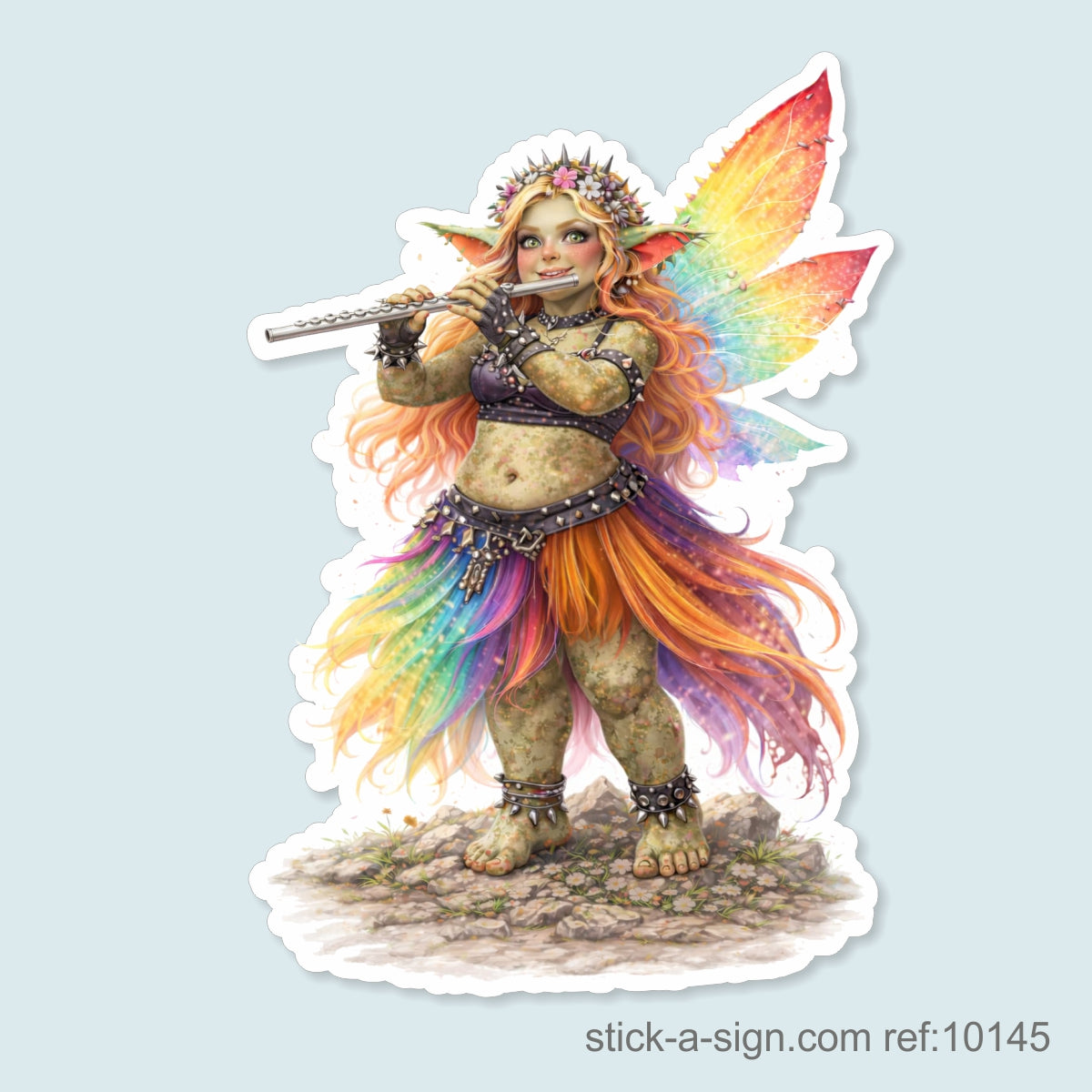 Fairy Troll Playing Flute (Standing) Vinyl Sticker