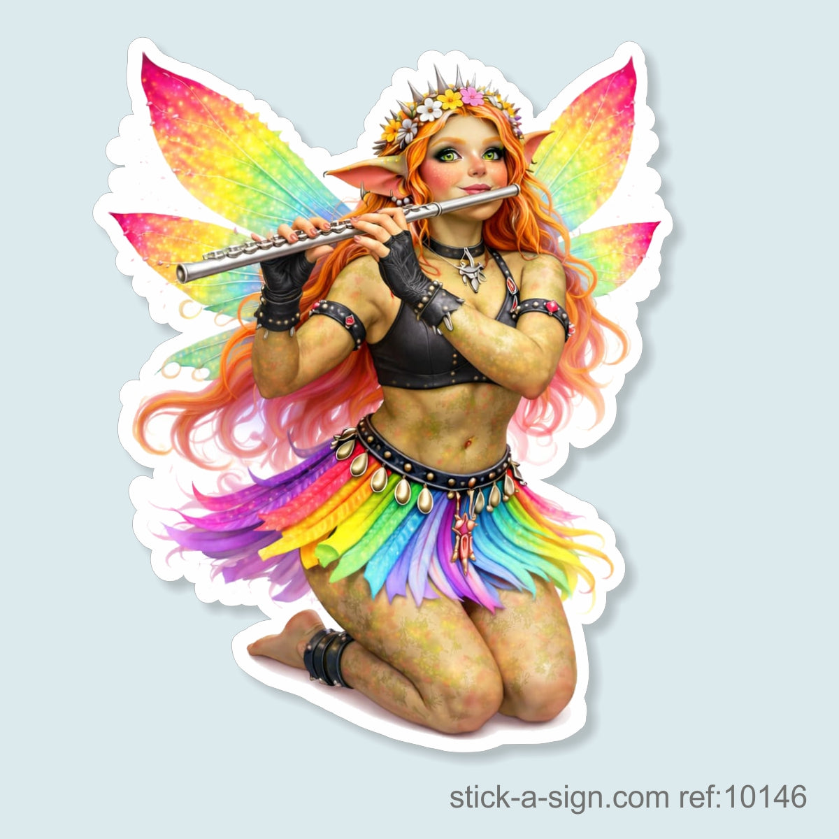 Fairy Troll Playing Flute (Kneeling) Vinyl Sticker