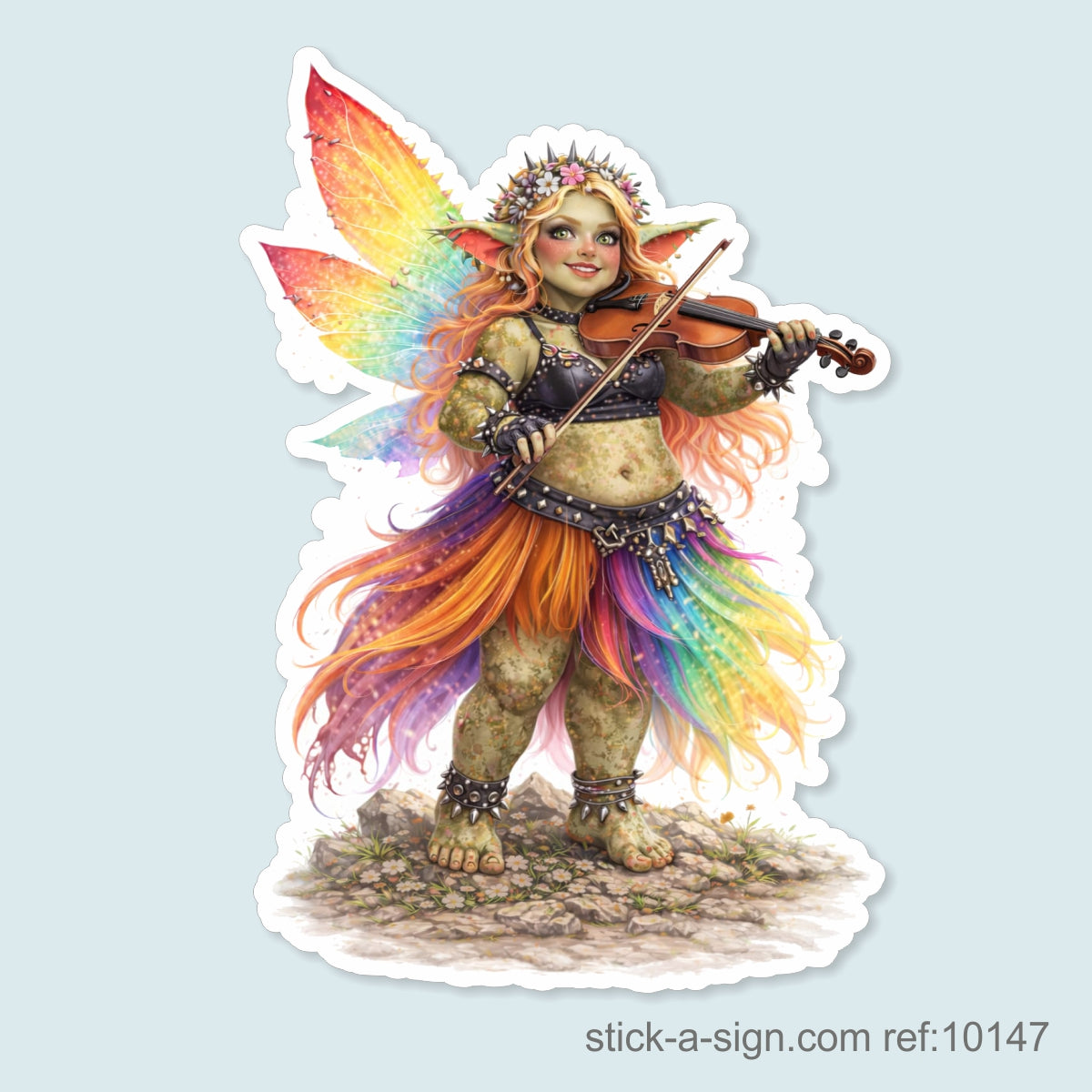 Fairy Troll Playing Violin (Standing) Vinyl Sticker