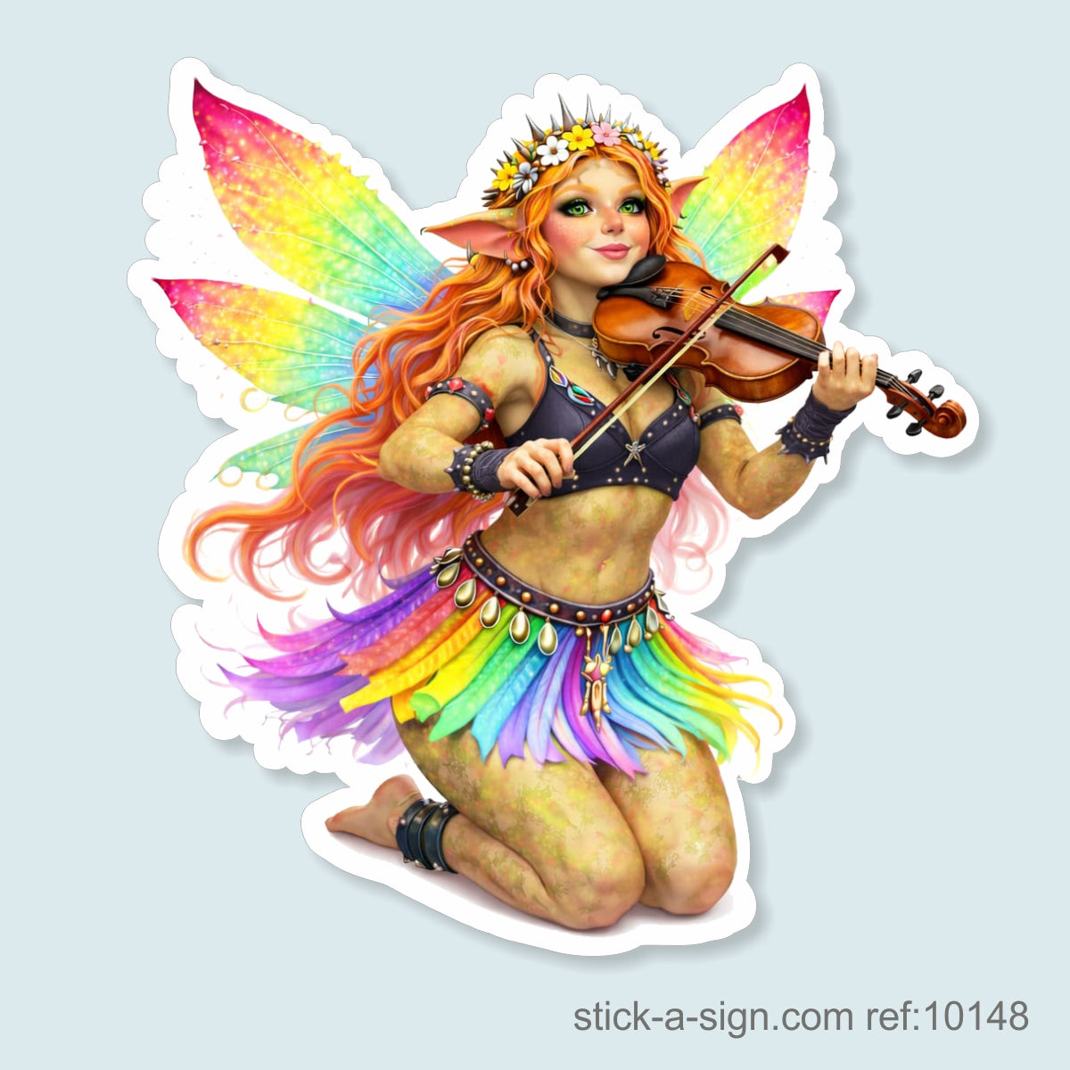 Fairy Troll Playing Violin (Kneeling) Vinyl Sticker