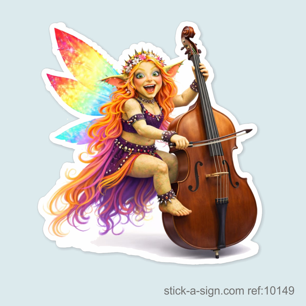 Fairy Troll Playing Cello Vinyl Sticker