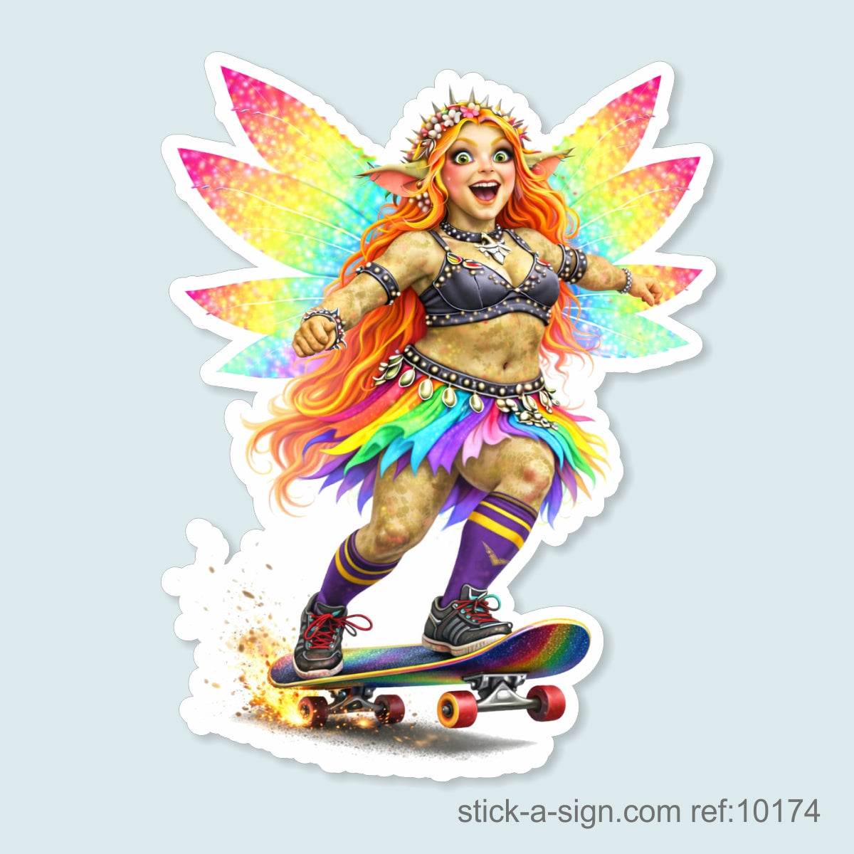 Fairy Troll Skateboarding Vinyl Sticker