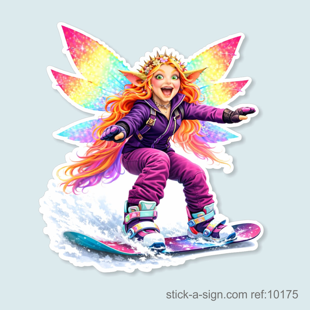 Fairy Troll Snowboarding Vinyl Sticker