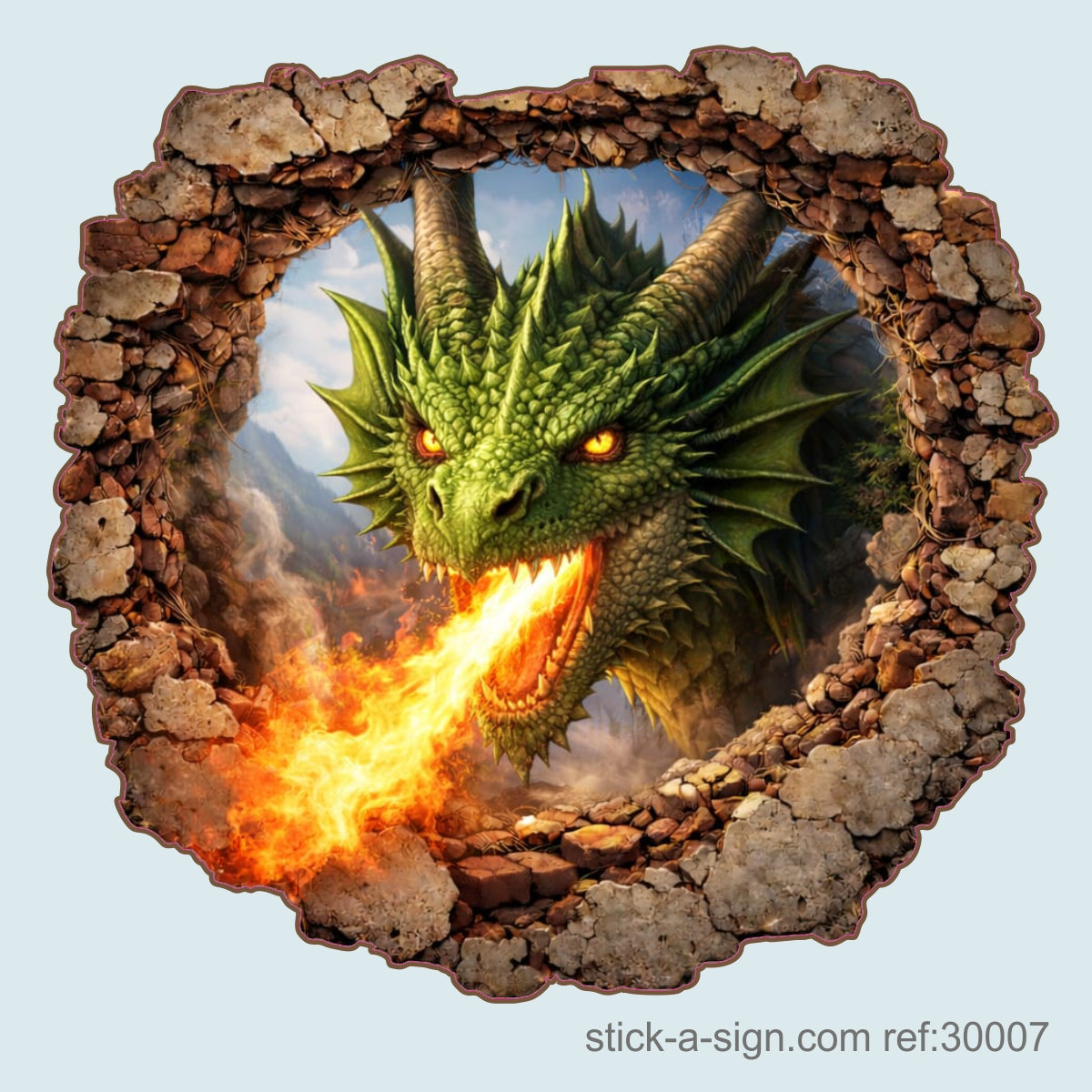 Hole in the Wall Green Dragon Breathing Fire Vinyl Wall Decal