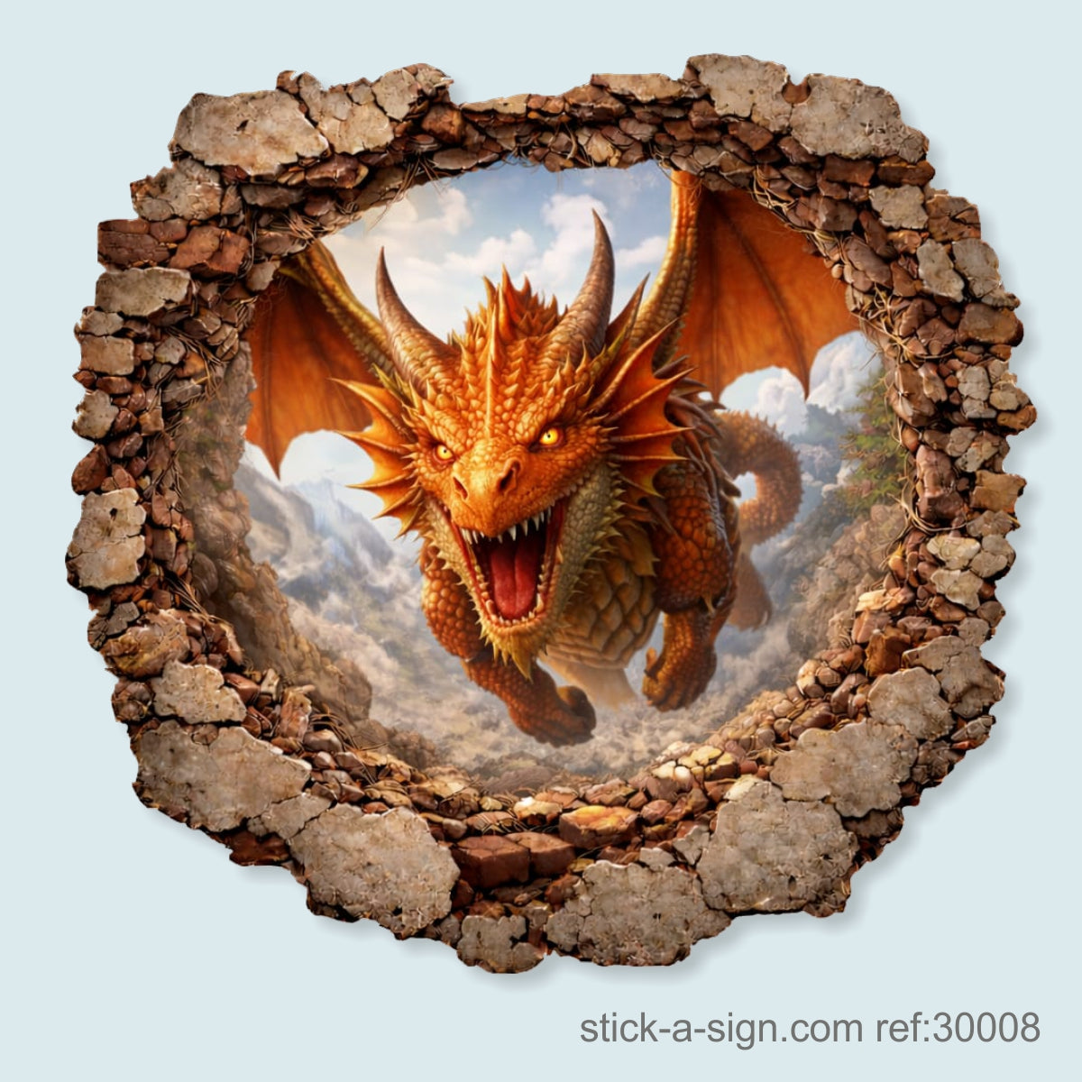 Hole in the Wall Flying Orange Dragon Vinyl Wall Decal