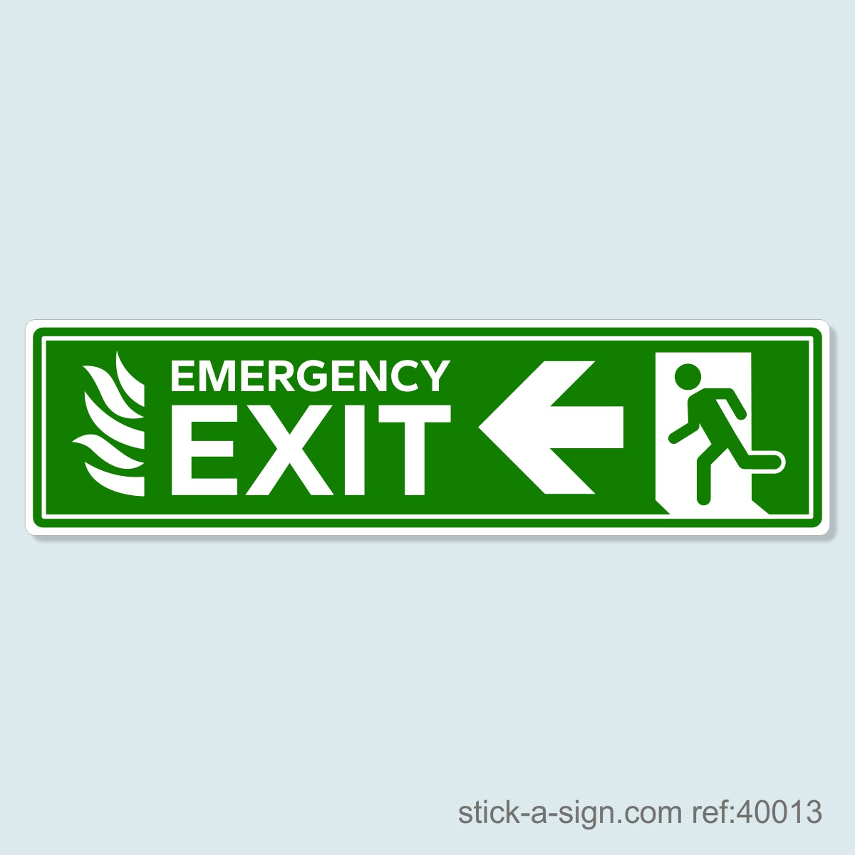 Emergency Exit Left (Running Man/Flames) Vinyl Sticker